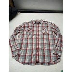 Counter Intelligence Mens XXL Red Grey Long Sleeve Button Up Shirt Y2K